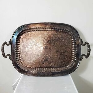 Vintage Silver-Plated Butler Serving Tray Rectangular Flower Detail Platter